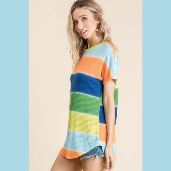 ORANGE MULTI COLOR STRIPE DETAIL TOP Made in USA - Picture 6 of 6